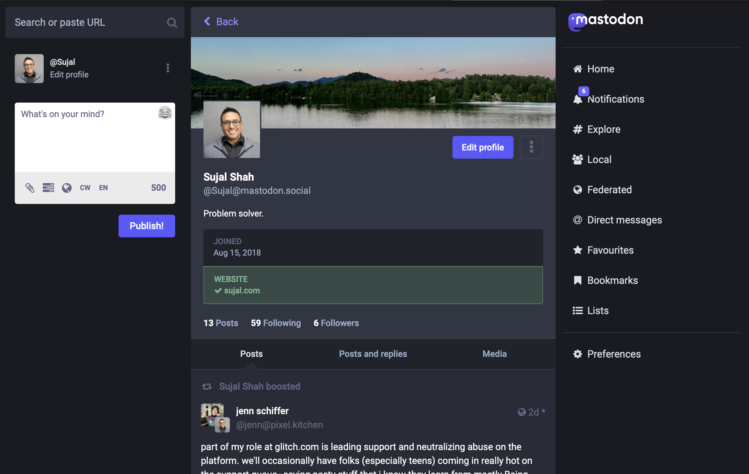 a screenshot of my main mastodon profile