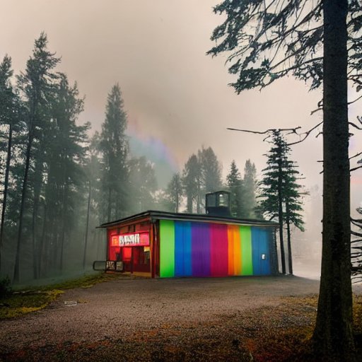 A silly store selling rainbows and unicorns in a forest